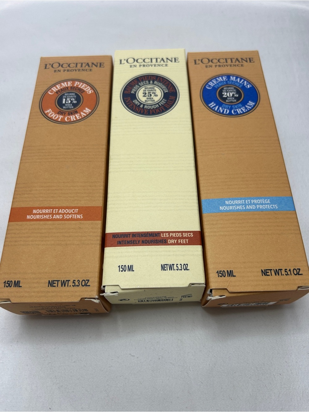 L'OCCITANE Hand & Foot Cream Trio in Brown, Cream & Blue